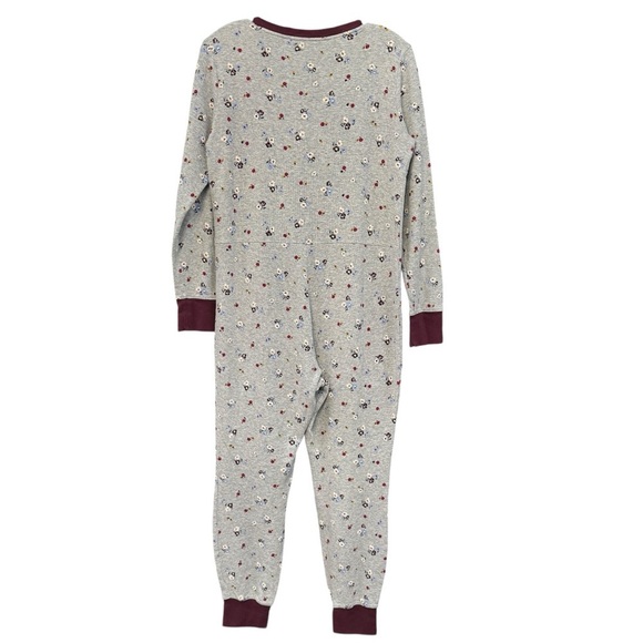 L.L. Bean Floral Union Suit Pajamas M Gray Thermal Henley - Picture 2 of 6